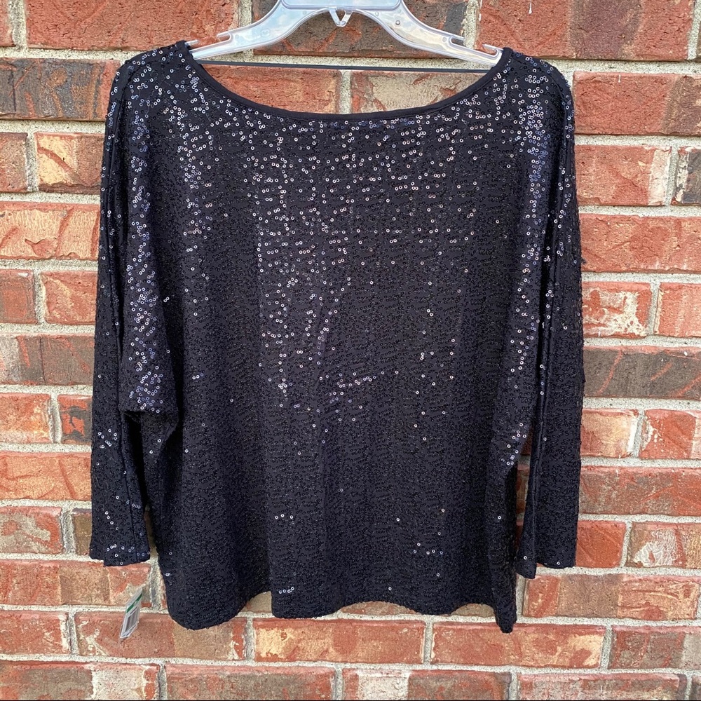 NEW INC Black Nostalgia Sequined Top L Petite - Picture 2 of 6